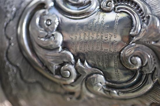 A George III large silver mug, later embossed with sheep grazing in a field with engraved inscription, Francis Crump 19 oz.